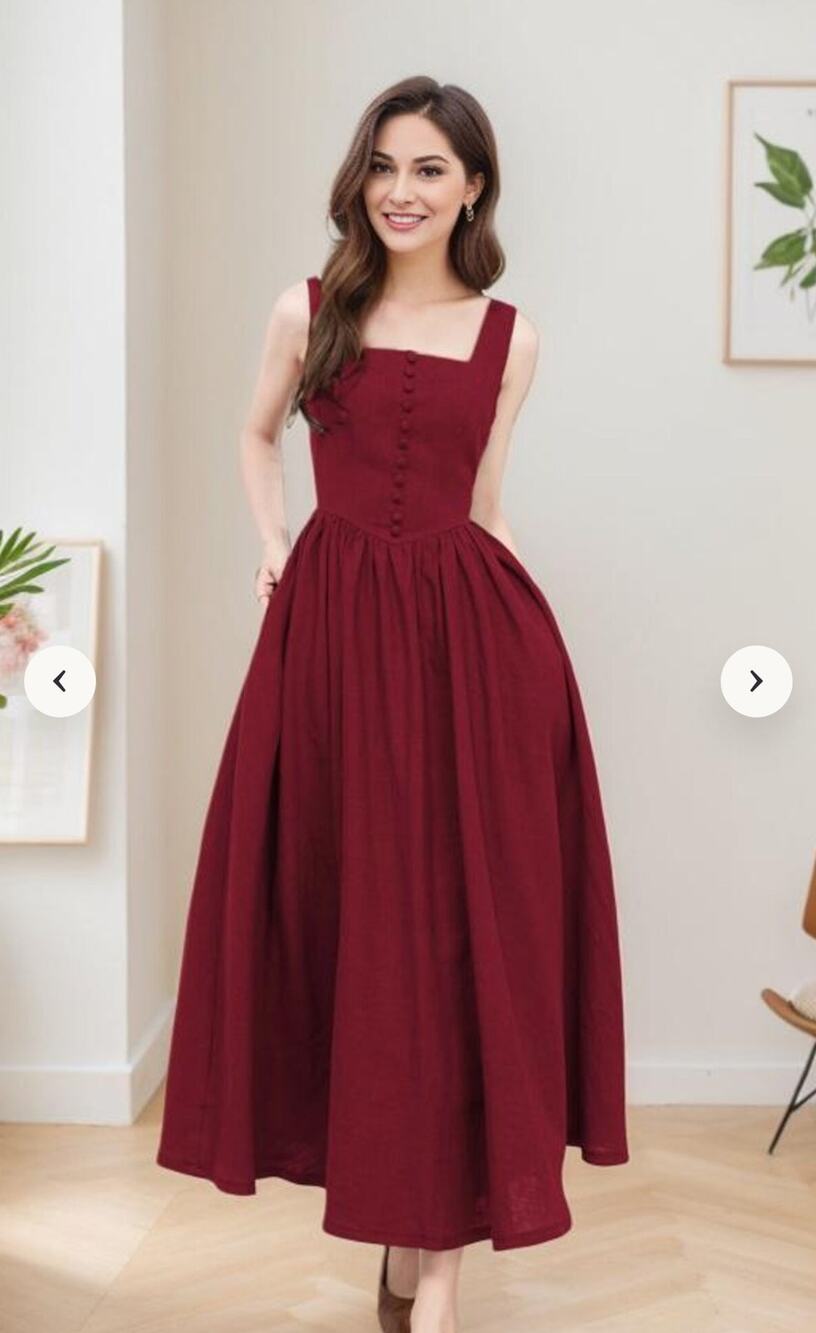 Ylistyle Handmade Linen Burgundy Corset Waist Maxi Dress Size XS Renaissance
